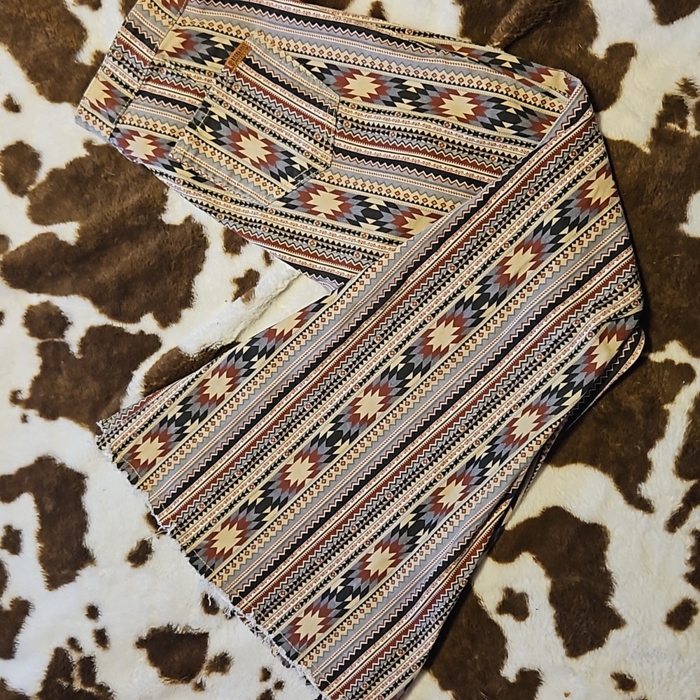 Aztech print bell bottom pants